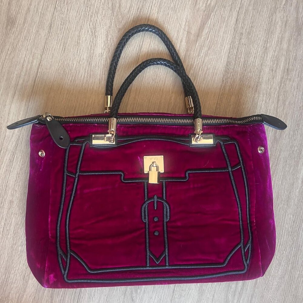 V°73 Magenta Velvet Satchel with Black Braided Handles – Made in Italy